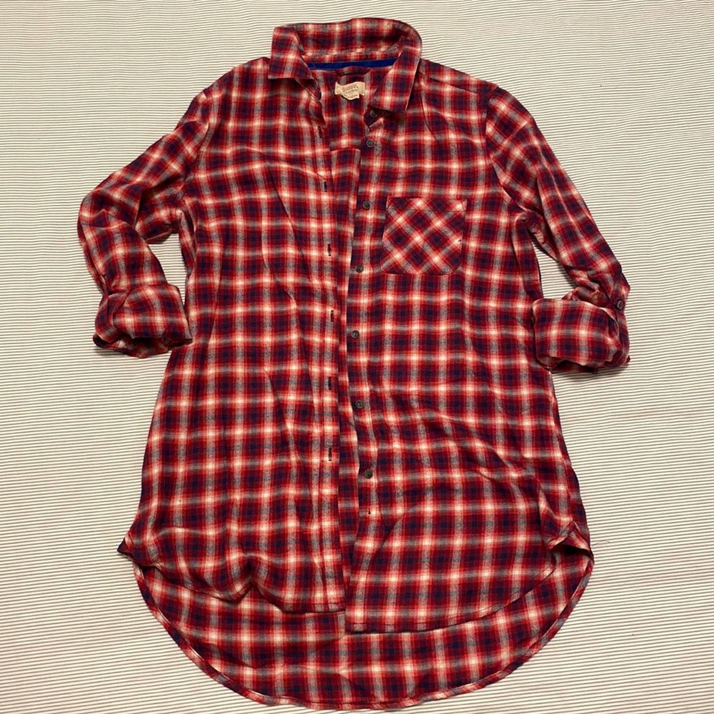 BOSTON TRADERS red/blue plaid button down shirt sz s